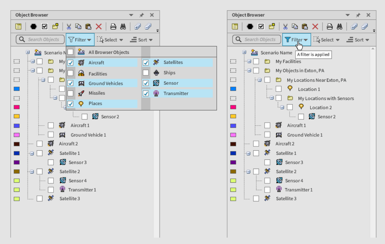Object Grouping Filter Options