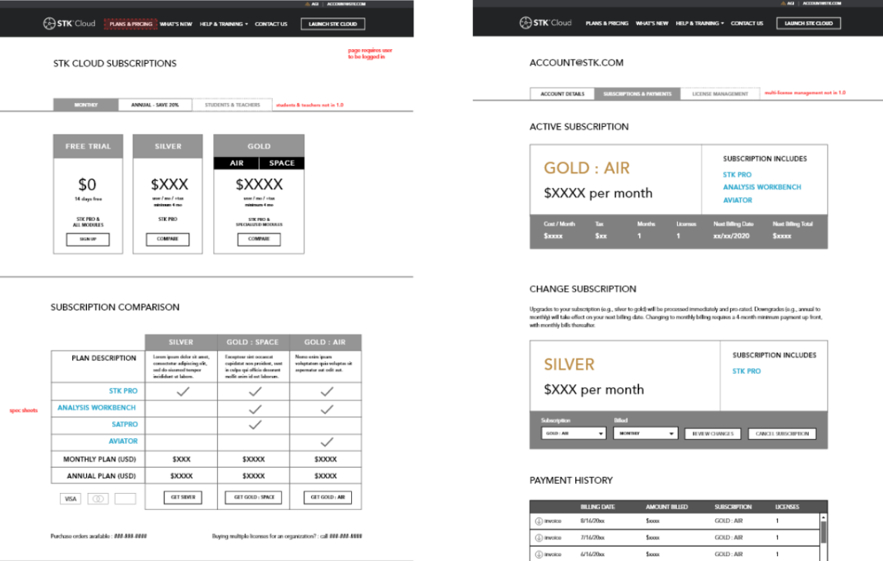 STK Cloud Early Wireframes