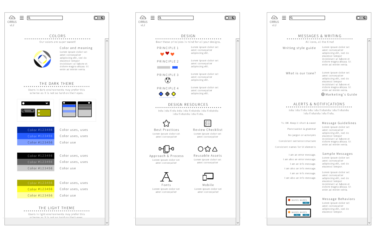 Style Guide Early Wireframes